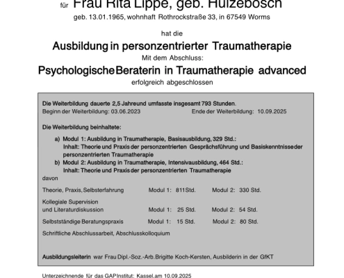 Zertifikat TTI-2025-Rita Lippe